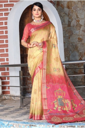 Yellow Cotton Saree with Printed SR29077