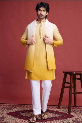 Yellow Rayon Mirror Men Kurta with Dupatta KURR396