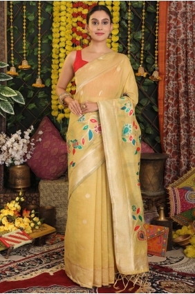 Yellow Linen Saree with Weaving SR28884